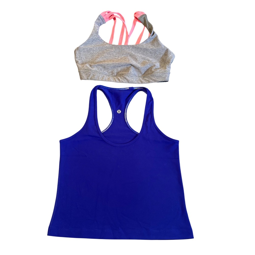 Lot 2 Lululemon Cool Racerback Tank Top Women XS Sapphire Gray Athletic Yoga Gym
